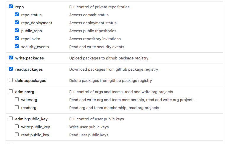 Read token configuration for github